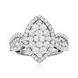 C. 1990 Vintage 1.70 ct. t.w. Diamond Marquise-Shaped Cluster Dinner Ring in 14kt White Gold