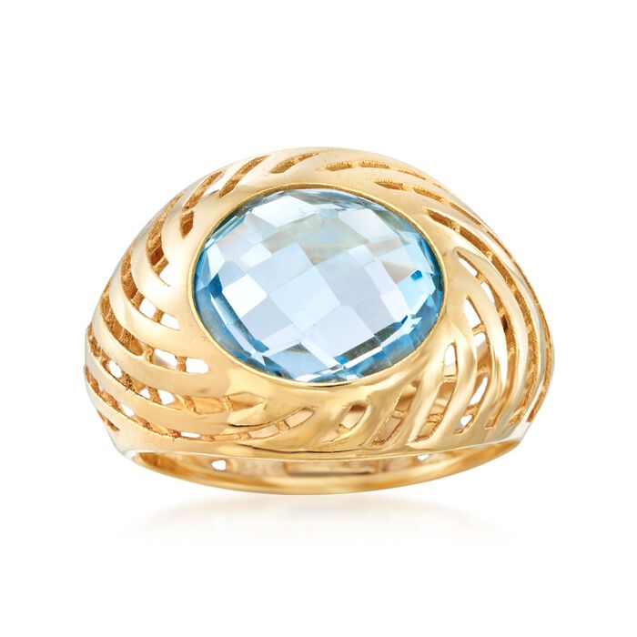 Italian 6.50 Carat Blue Topaz Swirl Dome Ring in 18kt Yellow Gold