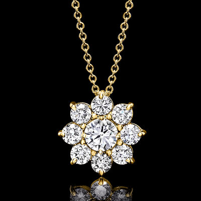 1.00 ct. t.w. Lab-Grown Diamond Flower Pendant Necklace in 14kt Yellow Gold