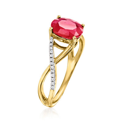 1.70 Carat Ruby Open Crisscross Ring with Diamond Accents in 14kt Yellow Gold