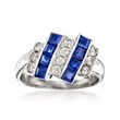 C. 1990 Vintage 1.23 ct. t.w. Sapphire and .45 ct. t.w. Diamond Striped Ring in Platinum