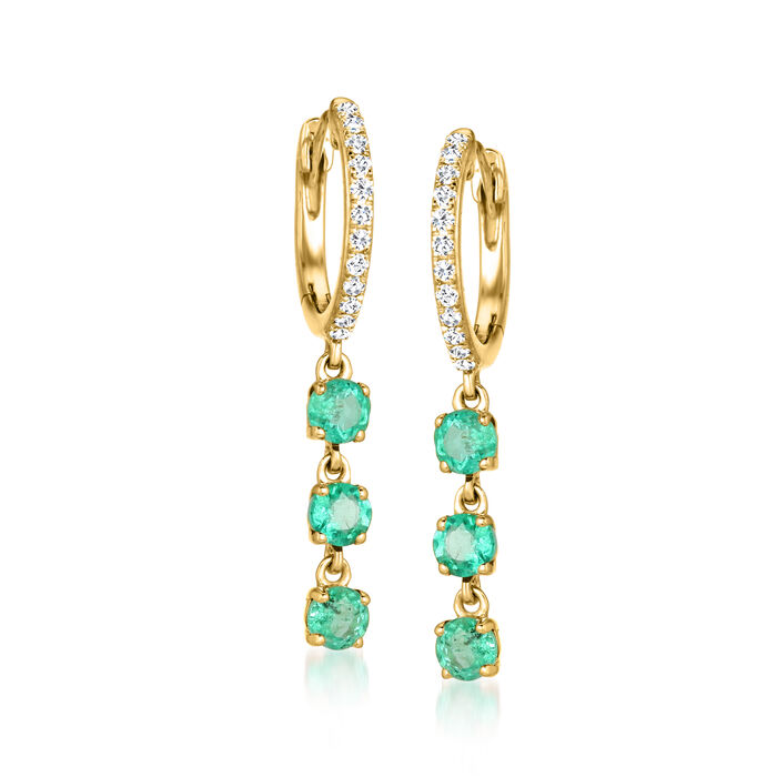 .70 ct. t.w. Emerald Hoop Drop Earrings with .15 ct. t.w. Diamonds in 14kt Yellow Gold