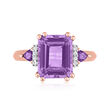3.33 ct. t.w. Amethyst Ring with Diamond Accents in 18kt Rose Gold Over Sterling
