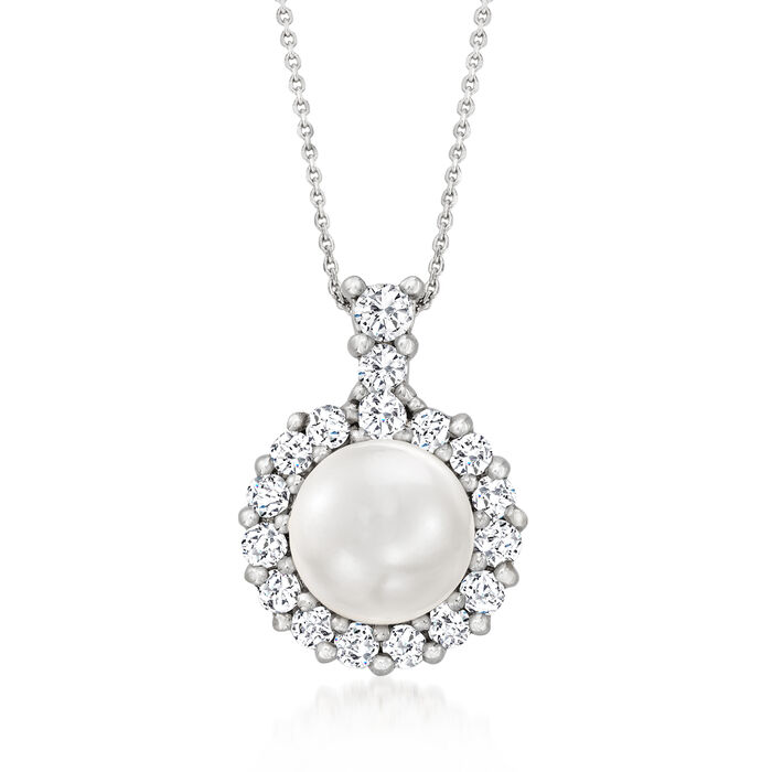 8mm Cultured Pearl Pendant Necklace with .56 ct. t.w. Diamonds in 14kt White Gold