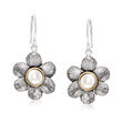 5.5-6.5mm Cultured Pearl Floral Earrings in 14kt Yellow Gold and Sterling Silver