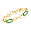Italian Green Enamel Paper Clip Link Bracelet in 18kt Gold Over Sterling
