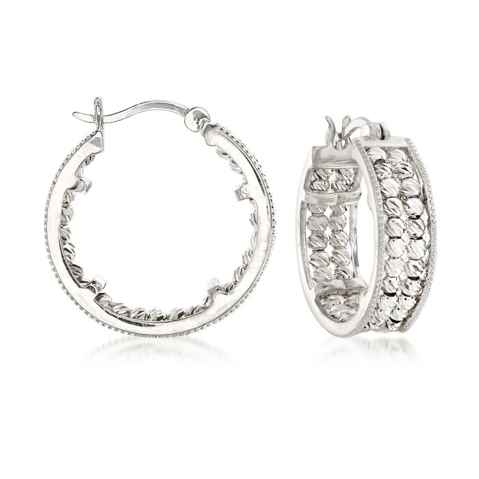 Sterling Silver Diamond-Cut Beaded Hoop Earrings