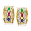 C. 1980 Vintage 2.10 ct. t.w. Multi-Gemstone Earrings with .85 ct. t.w. Diamonds in 14kt Yellow Gold