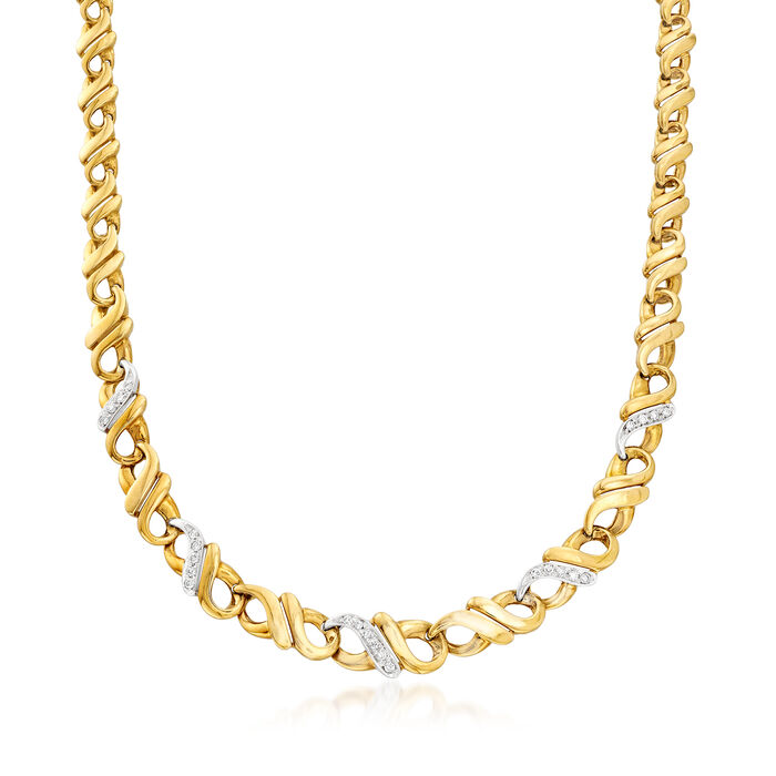 C. 1980 Vintage .60 ct. t.w. Diamond Infinity-Link Necklace in 18kt Two-Tone Gold