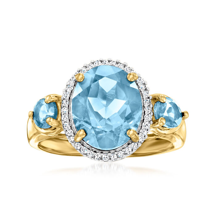 4.40 ct. t.w. Sky Blue Topaz Ring with .13 ct. t.w. Diamonds in 18kt Gold Over Sterling