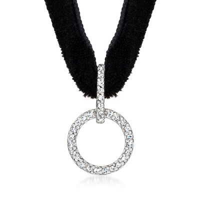 .12 ct. t.w. Diamond Circle Pendant Choker Necklace with Black Velvet Cord and Sterling Silver