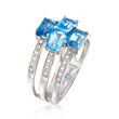 2.50 ct. t.w. Blue Topaz and .10 ct. t.w. Diamond Three-Row Ring in Sterling Silver