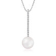 8-8.5mm Cultured Pearl Linear Pendant Necklace with Diamond Accents in 14kt White Gold