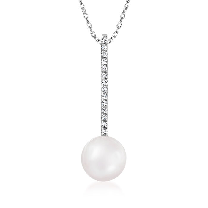 8-8.5mm Cultured Pearl Linear Pendant Necklace with Diamond Accents in 14kt White Gold