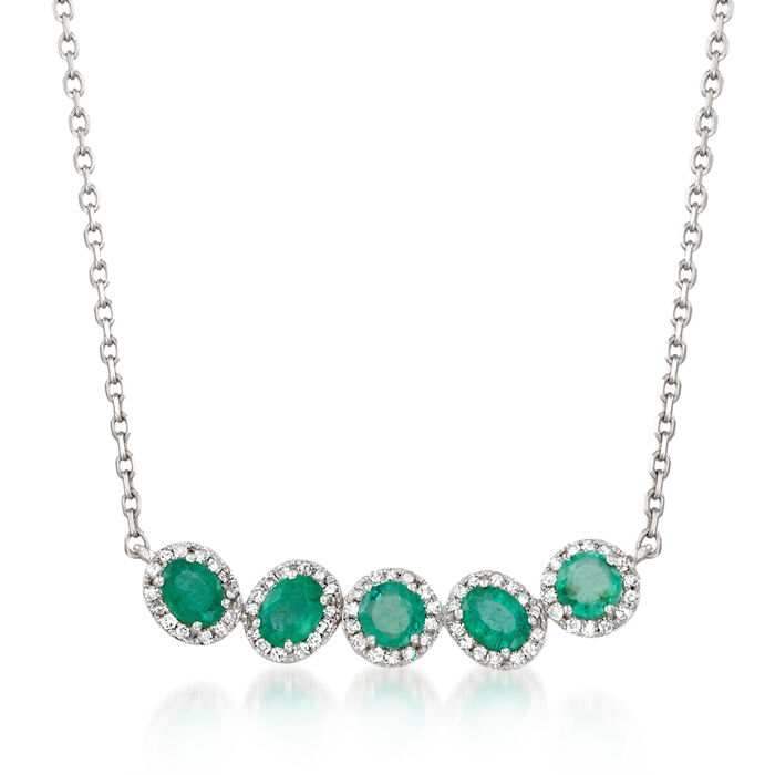.70 ct. t.w. Emerald and .21 ct. t.w. Diamond Curved Bar Necklace in 14kt White Gold 