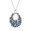 5.60 ct. t.w. Sapphire and .57 ct. t.w. Diamond Teardrop Pendant Necklace in 14kt White Gold