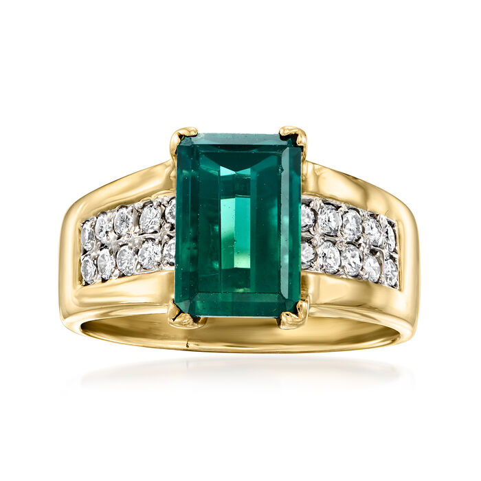 C. 1980 Vintage 4.00 Carat Green Tourmaline and .50 ct. t.w. Diamond Ring in 14kt Yellow Gold
