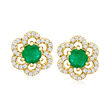 .40 ct. t.w. Emerald and .17 ct. t.w. Diamond Flower Stud Earrings in 14kt Yellow Gold
