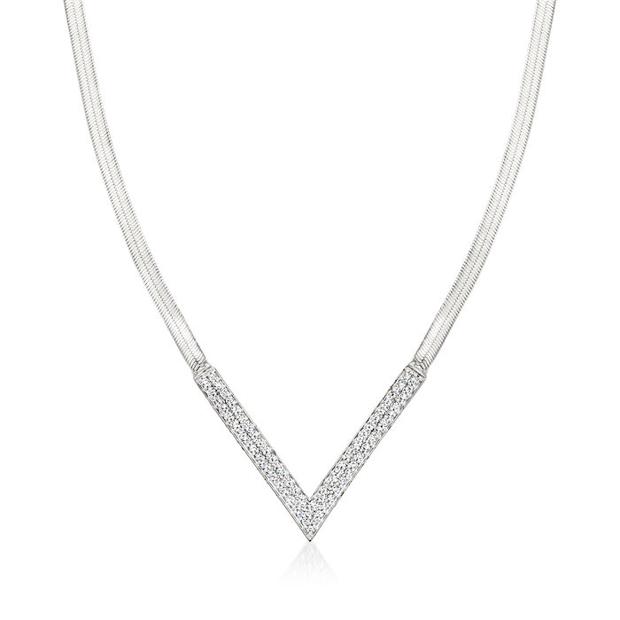 .75 ct. t.w. Diamond Chevron Herringbone Necklace in Sterling Silver