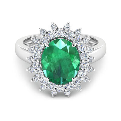 3.10 Carat Emerald Ring with .79 ct. t.w. Diamonds in 14kt White Gold