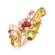 C. 1930 Vintage 2.50 Carat Ruby and .10 ct. t.w. Diamond Flower Swirl Pin in 14kt Two-Tone Gold and Platinum 