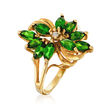 C. 1980 Vintage 1.50 ct. t.w. Green Chrome Diopside Ring with Diamond Accent in 14kt Yellow Gold
