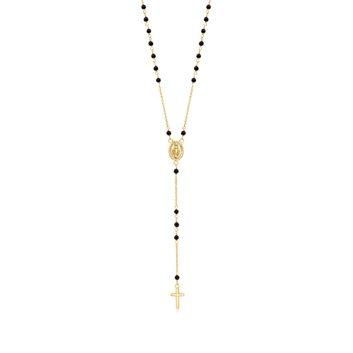 Italian Onyx Bead Rosary Necklace in 18kt Yellow Gold