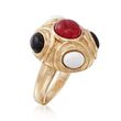 Red and White Agate and Black Onyx Ring in 14kt Yellow Gold