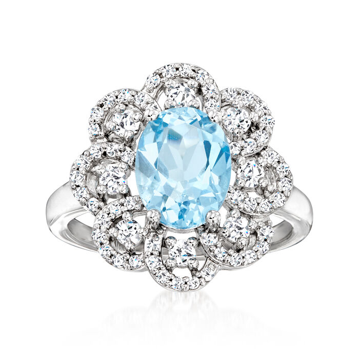 2.70 ct. t.w. Sky Blue and White Topaz Flower Ring in Sterling Silver