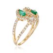 .70 ct. t.w. Diamond and .40 ct. t.w. Emerald Bypass Ring in 14kt Yellow Gold