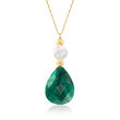6-7mm Cultured Pearl and 8.00 Carat Emerald Necklace in 14kt Yellow Gold