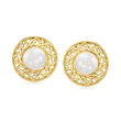 5-6mm Cultured Pearl Filigree Earrings in 14kt Yellow Gold