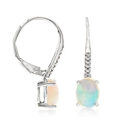 Ethiopian Opal Drop Earrings with Diamond Accents in 14kt White Gold