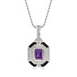 2.10 Carat Amethyst, .40 ct. t.w. White Topaz and Black Enamel Vintage-Inspired Pendant Necklace in Sterling Silver