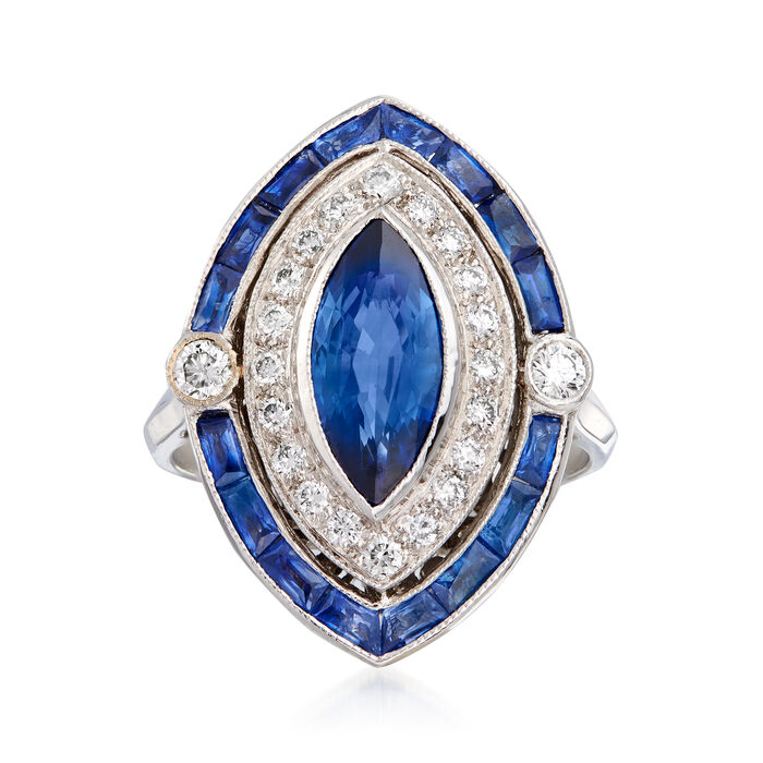C. 1980 Vintage 3.25 ct. t.w. Sapphire and .42 ct. t.w. Diamond Ring in 18kt White Gold