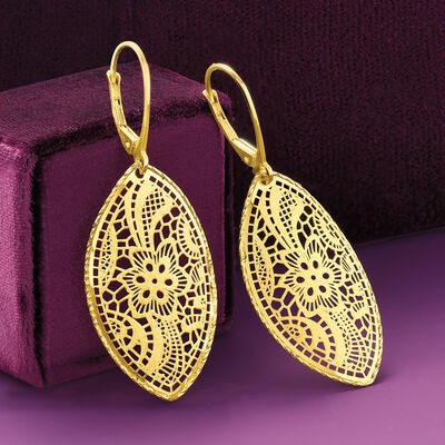Italian 14kt Yellow Gold Pizzo-Style Marquise-Shaped Drop Earrings
