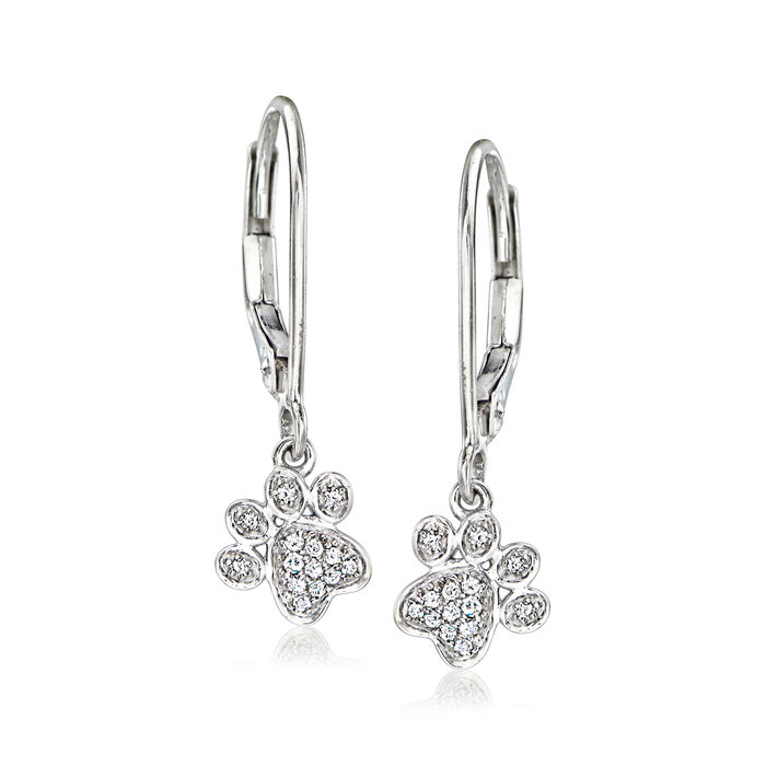 Diamond-Accented Paw Print Drop Earrings in Sterling Silver