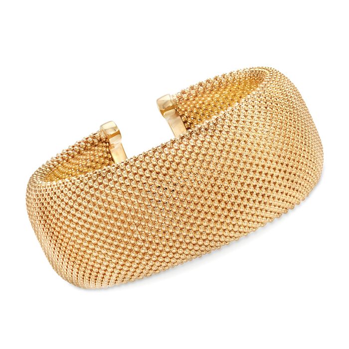 Italian 14kt Yellow Gold Wide Beaded Cuff Bracelet