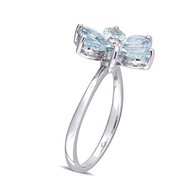 2.40 ct. t.w. Aquamarine and Diamond-Accented Flower Ring in 14kt White Gold