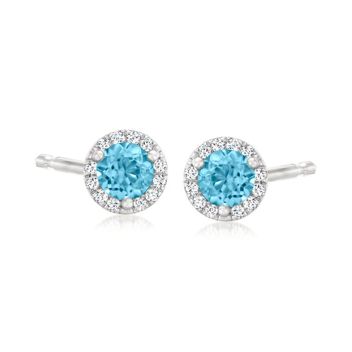 Gabriel Designs .64 ct. t.w. Swiss Blue Topaz Halo Earrings with Diamond Accents in 14kt White Gold