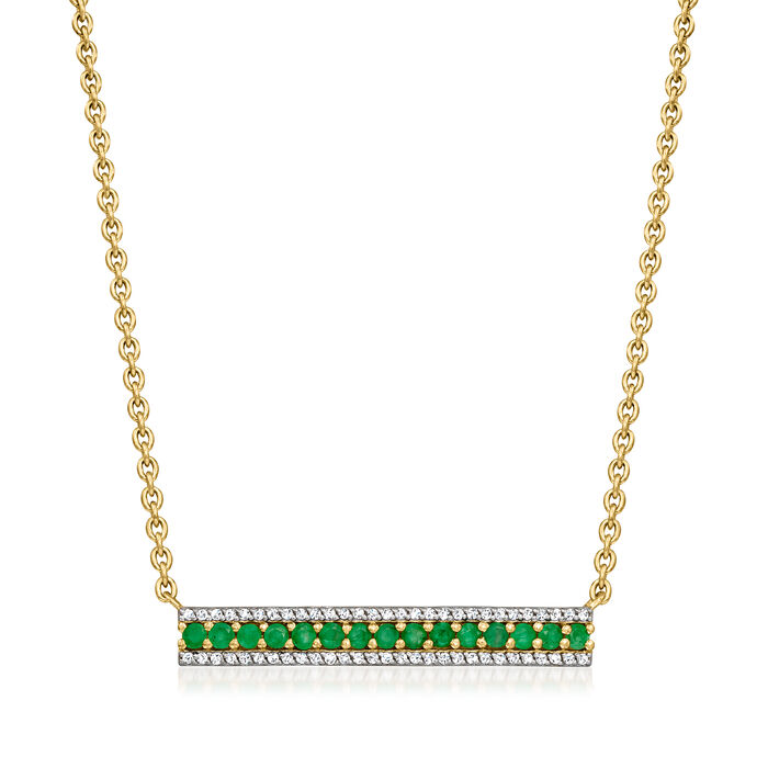 .90 ct. t.w. Emerald and .50 ct. t.w. White Zircon Bar Necklace in 18kt Gold Over Sterling