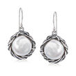 14mm Cultured Baroque Coin Pearl Drop Earrings in Sterling Silver