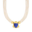 C. 1980 Vintage Gianni Sorrentino Lapis and 3mm Pearl Portrait Pin/Necklace in 18kt Yellow Gold