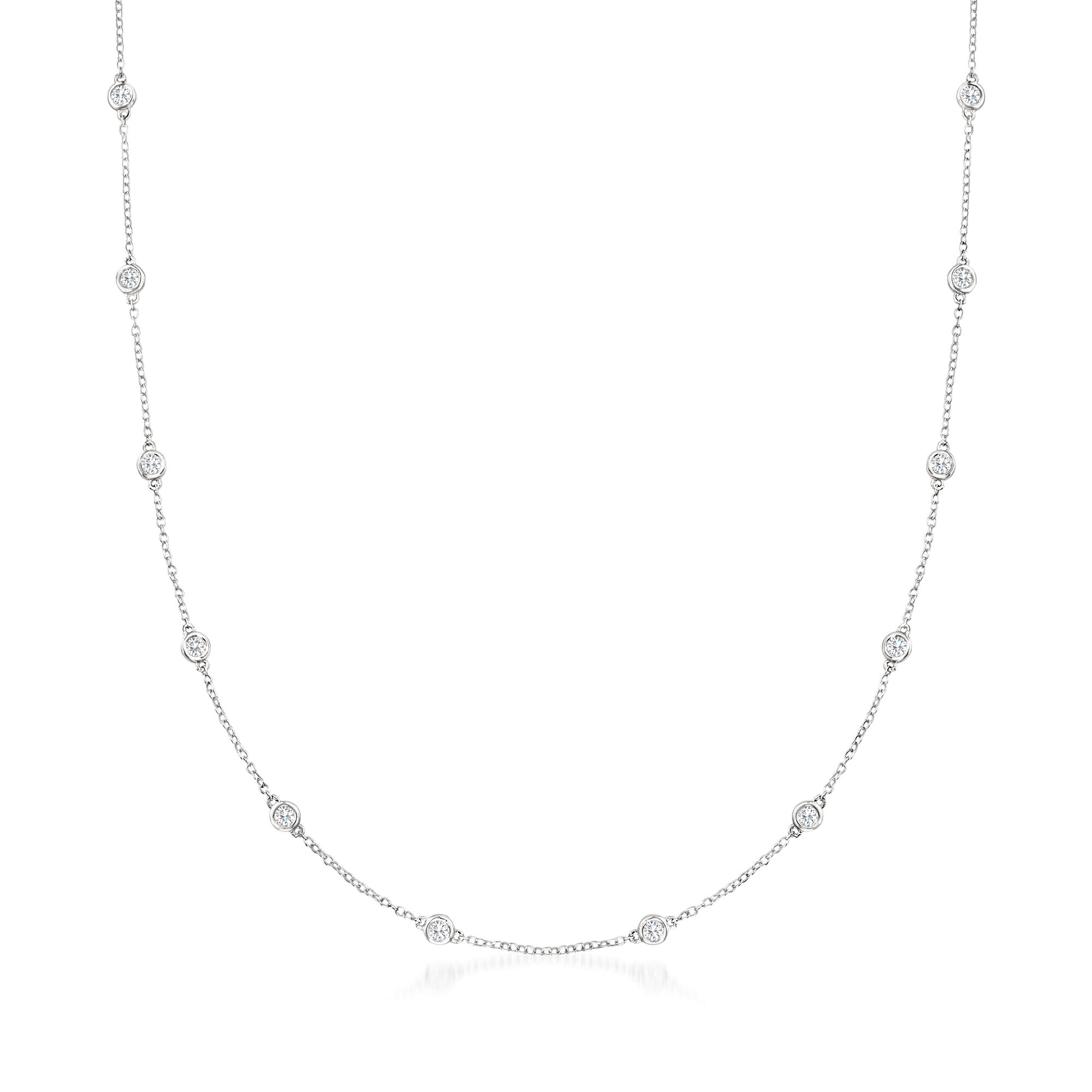 1.00 ct. t.w. Bezel-Set Diamond Station Necklace in 14kt White Gold 