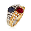 C. 1980 Vintage .85 Carat Sapphire, .65 Carat Ruby and .55 ct. t.w. Diamond Ring in 18kt Two-Tone Gold