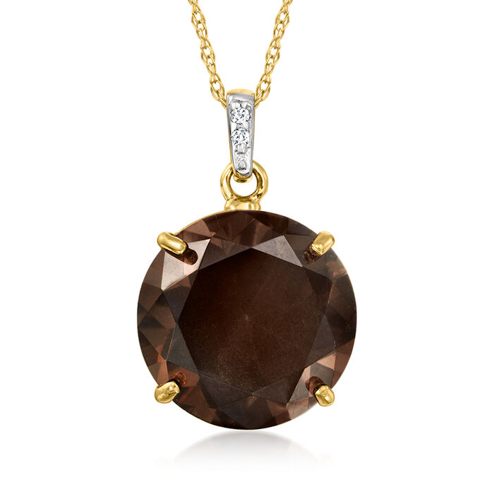 5.50 Carat Smoky Quartz Pendant Necklace with Diamond Accents in 14kt Yellow Gold