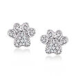 Diamond-Accented Paw Print Earrings in Sterling Silver