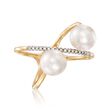 7.5mm Cultured Pearl and Diamond Accent Crisscross Ring in 14kt Yellow Gold