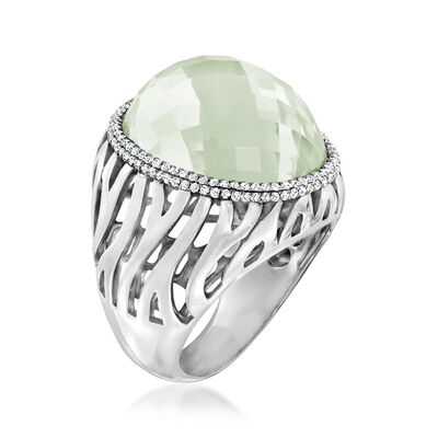 19.00 Carat Prasiolite Doublet Ring with .38 ct. t.w. Diamonds in 14kt White Gold