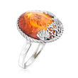 Amber Sea Life Ring in Sterling Silver